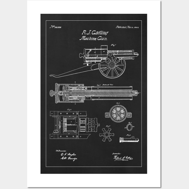 Gatling Gun Patent - 1862 Machine gun - P Wall Art by SPJE Illustration Photography